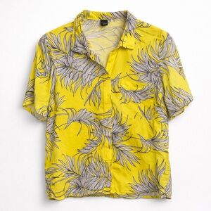 Wild Fable Yellow Tropical Print Short Sleeve Button-Down Shirt | Size L